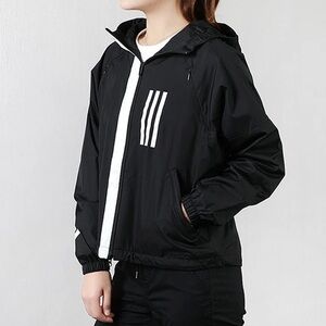 Adidas Black Hooded windbreaker running jacket NWT